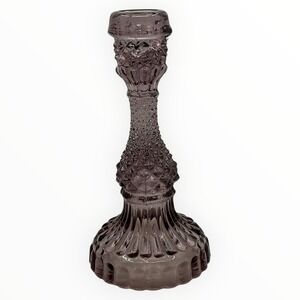Antique Purple Manganese Glass Candlestick Pressed Glass 6.75 Inch